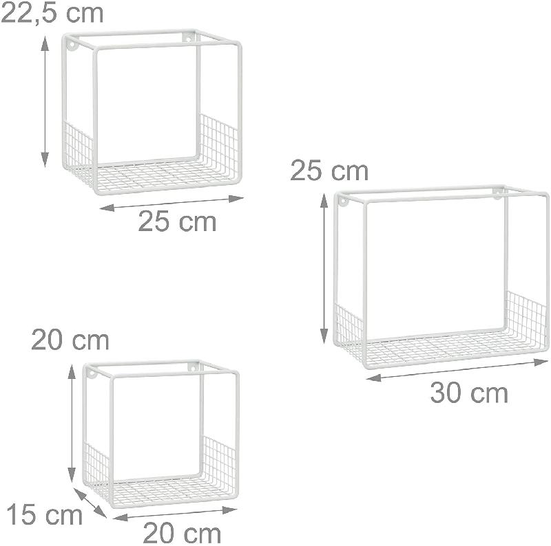 Set de 3 étagères flottantes murales en métal blanc - Design moderne en grille - Référence 13_0002493_0