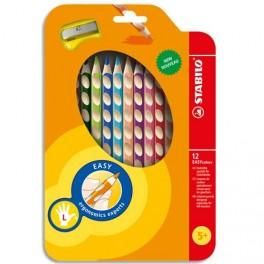 STABILO EASY COLOR ETUI DE 12 CRAYONS DE COULEUR ERGONOMIQUE ASSORTIS SPÉCIAL GAUCHER - BOIS CERTIFIÉ FSC