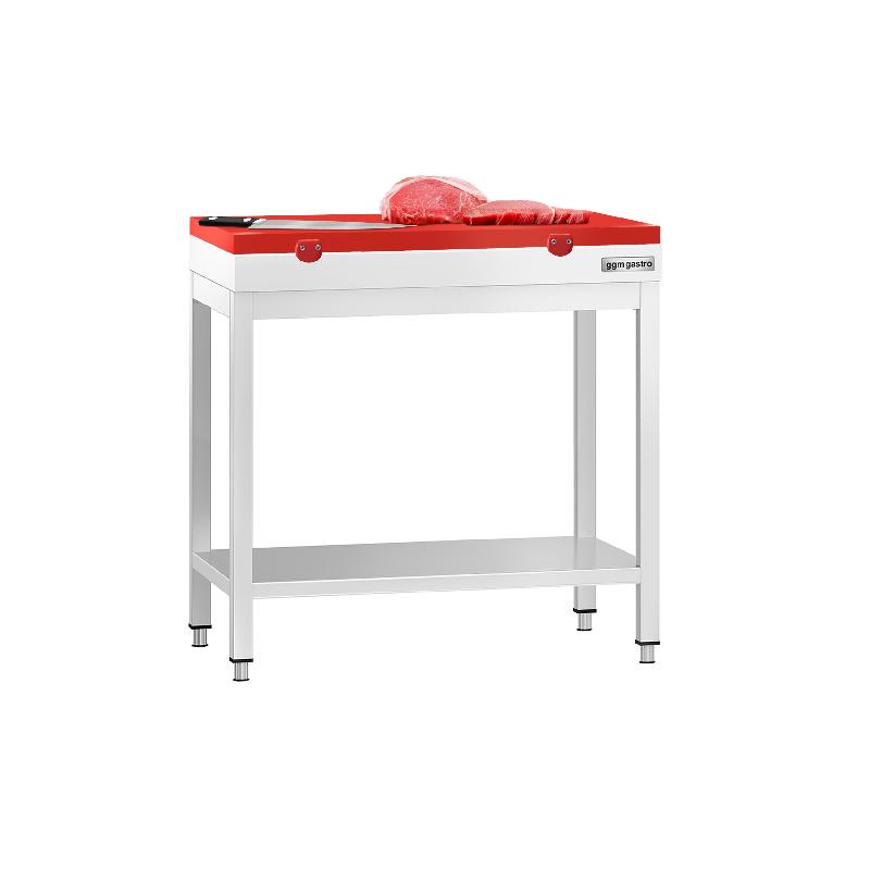 Table inox de découpe avec plan rouge - Profondeur 600 mm | Ggm - 700_0