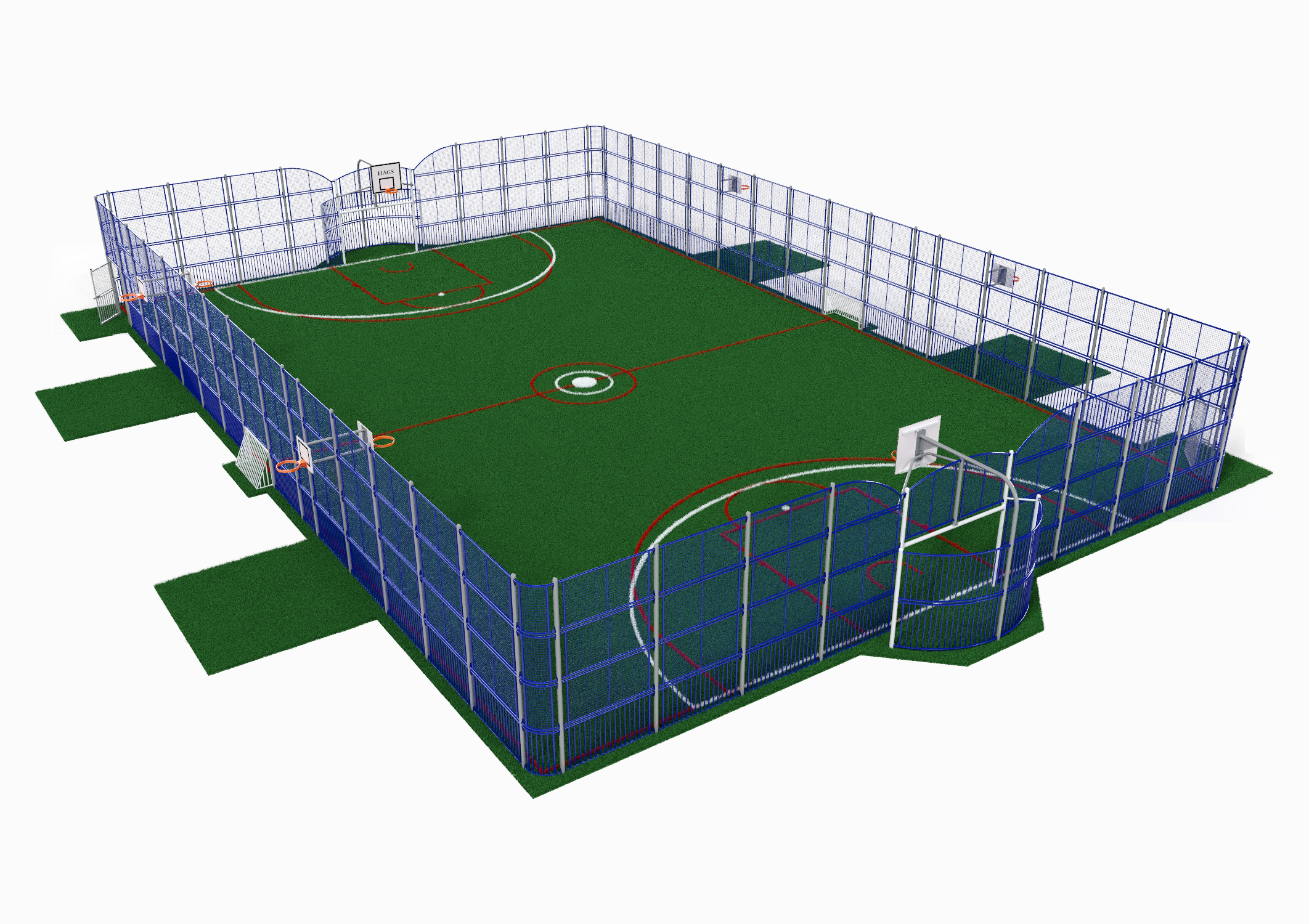Terrain multisport Arena New York 8019759 - Hags - 33,1m x 22,64m - Bleu - Scellement béton_0