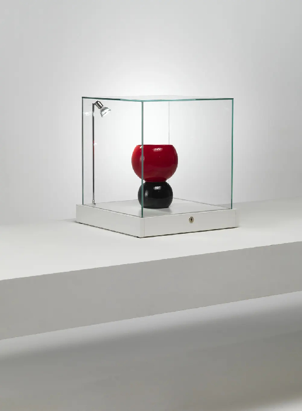 Vitrine muséographique à poser TB/50VA - blanc - colonne avec spot LED intégré et cloche vitrée_0