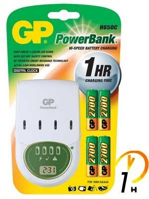 CHARGEUR POWERBANK H650C 1H + 4 ACCUS AA 2700 - GP