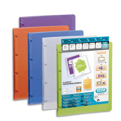 CLASSEUR PERSONNALISABLE 1 FACE ELBA POLYVISION - 4 ANNEAUX - A4 - DOS 3 CM - COLORIS TRANSLUCIDES ASSORTIS - LOT DE 12
