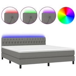 Décoshop26 - Cadre de lit LED avec sommier, tête de lit réglable et matelas 160x200 cm - tissu gris foncé TDL0208329_0