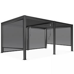 Oviala Business Pergola bioclimatique autoportée 3 x 6 m et 4 stores gris - gris aluminium 109335_0