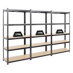 PROREGAL MegaDeal 3x étagère robuste RAGNAR, HxLxP 180x90x40cm, Charge du compartiment 175kg, Noir, Étagère de garage, étagère de cave - noir ac_0