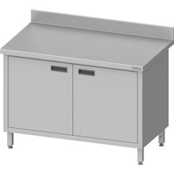 Romux® - Table adossée en acier inoxydable avec portes battantes 1200x600x850 mm | Table de travail en acier avec plastron de 10 cm_0