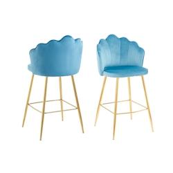SalesFever Tabouret de bar design | Ensemble de 2 | Velours | L 52 x P 54 x H 100 cm | Bleu - bleu multi-matériau 396407_0