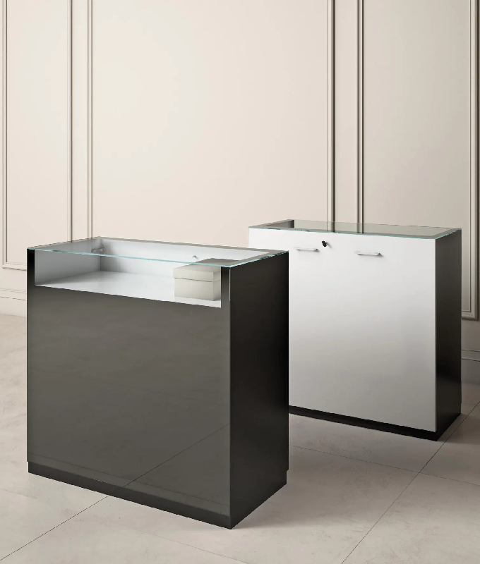 Vitrine comptoir en verre GL-10BVA - Dimensions 100x46x95cm - Porte avec serrure et meuble de rangement intégré_0