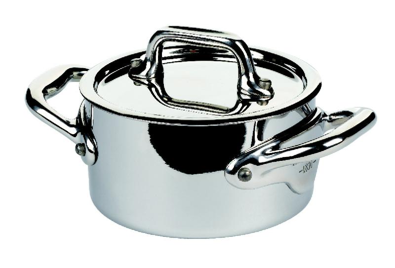 MINI COCOTTE AVEC COUVERCLE INOX SANS REVÊTEMENT AVEC COUVERCLE Ø 9 CM 4,5 CM 0,3 L M MINIS MAUVIEL