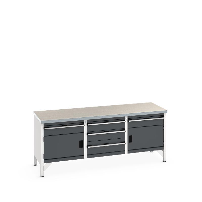 41002066 - Établi monobloc KW Cubio 2078-3.6 Lino - 2 compartiments à porte, 5 tiroirs, plateau lino 40 mm_0