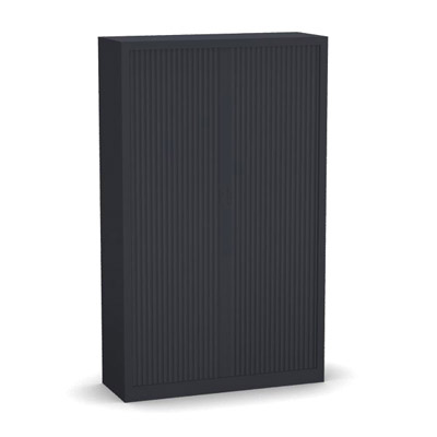 ARMOIRE A RIDEAUX MONOBLOC H. 198 X L. 120 X P. 43 CM - CORPS GRIS ANTHRACITE - RIDEAUX GRIS ANTHRACITE - EQUIPEE DE 4 TABLETTES + RAIL