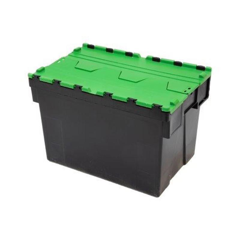 Bac navette 600 x 400 x 400 mm - 69L avec couvercle vert et porte-étiquettes - Rolléco_0