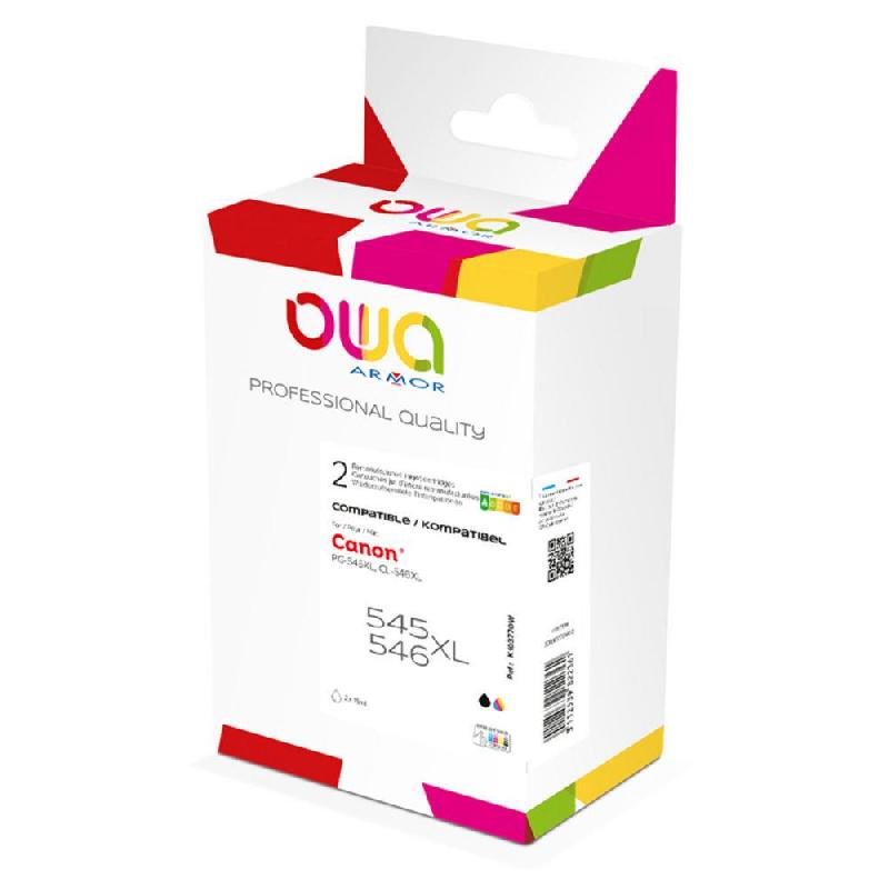 CARTOUCHE D'ENCRE REMANUFACTUREE COMPATIBLE OWA - CANON PG545XL CL546XL K10377OW - GRANDE CAPACITE - PACK DE 4 : NOIR + COULEURS