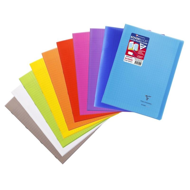 Clairefontaine Lot de 40 Cahier Kover Book A4, 48p./24 feuilles 90 g/m² piquées, couv. Transparentes assorties (10), Séyès - 3037929744019_0