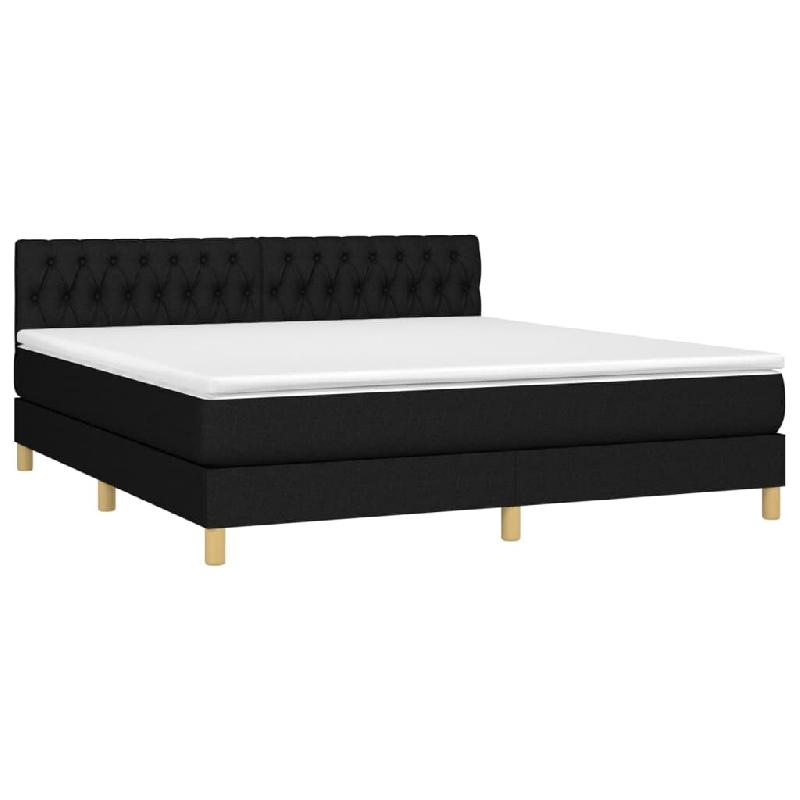 Décoshop26 - Cadre de lit LED avec sommier tête de lit matelas 180x200 cm tissu noir TDL0209162 - noir 3001680982720_0