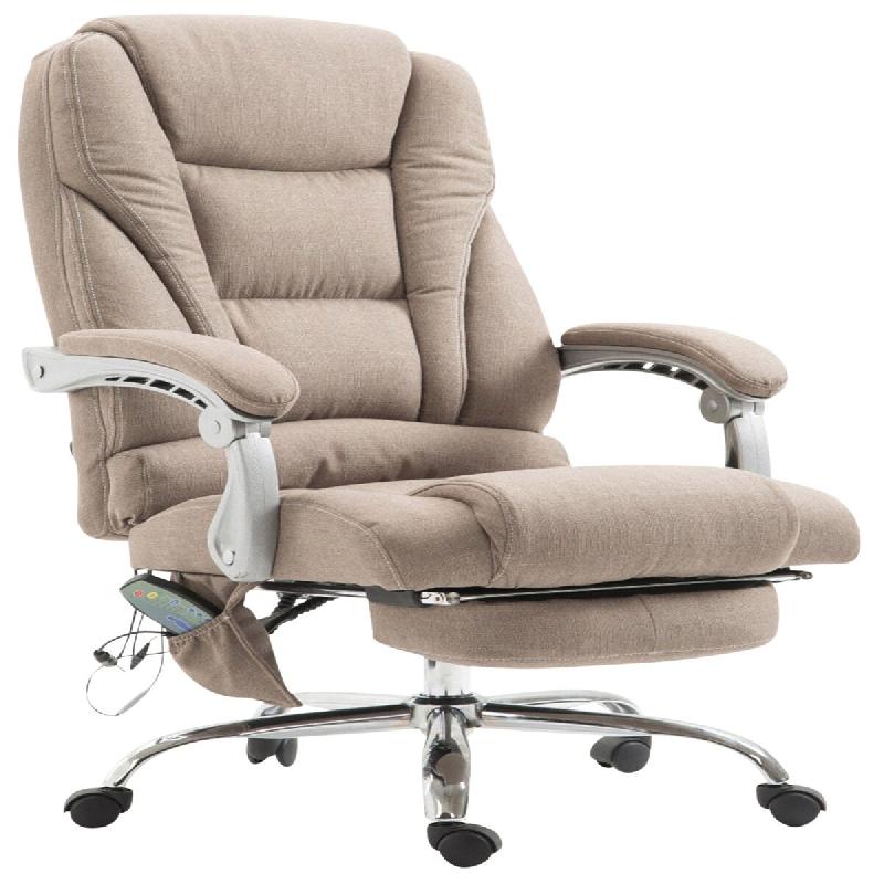Décoshop26 - Fauteuil de bureau avec fonction massage et repose-pieds ajustables en tissu taupe 10_0002593 - 3000251103984_0