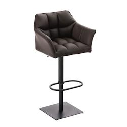 Décoshop26 - Tabouret de bar chaise haute de comptoir couture carrées assise en PVC marron cadre en métal noir 10_0004674 - marron 3000252228235_0