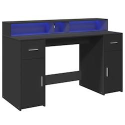 Helloshop26 - Bureau table poste de travail meuble d'ordinateur informatique étude avec lumières LED 140 x 55 x 91 cm bois 02_0023429 - 3000214323442_0