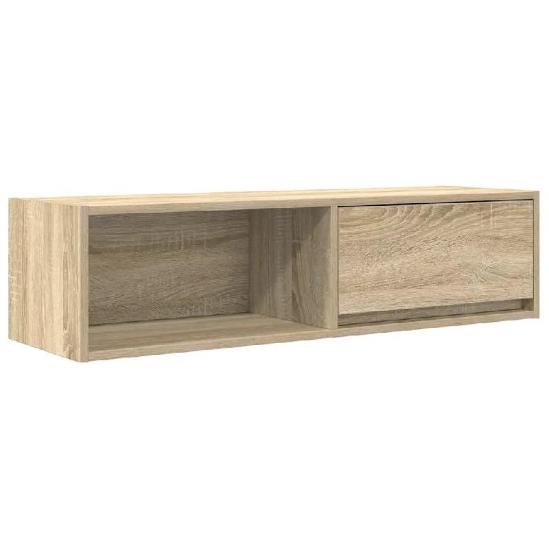 Helloshop26 - Meuble TV mural bois d'ingénierie 100 x 31 x 25 cm grand rangement facile d'entretien style contemporain en chêne 02_0051661 - Bois ma_0