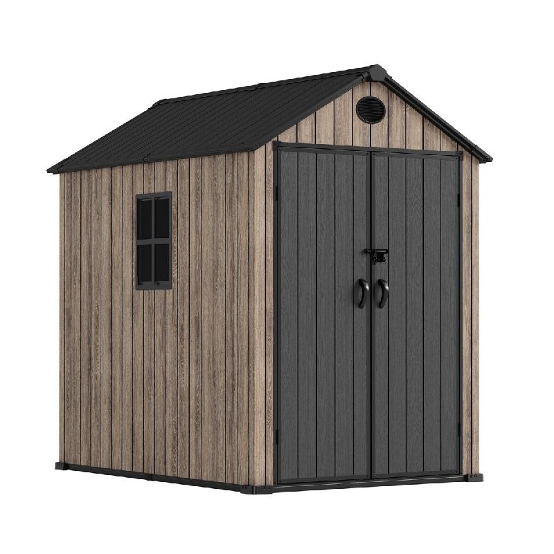 Hoggar – Abri de jardin en résine 3,62 m² Oak O40 – Sol inclus – Fenêtre latérale – Effet bois premium – Double porte large – Protecti_0