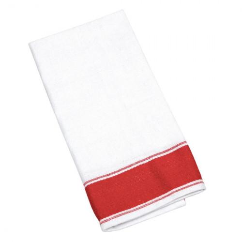 LOT DE 10 SERVIETTES 100% COTON BLANCHES ET ROUGES