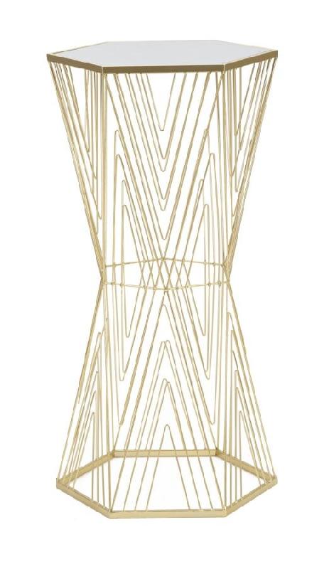 Mauro Ferretti Table De Téléphone Hexagonale Glamour Lines 6 En Métal Doré Avec Plateau En Verre Miroir - Style Géométrique Moderne - Glamour 14_0
