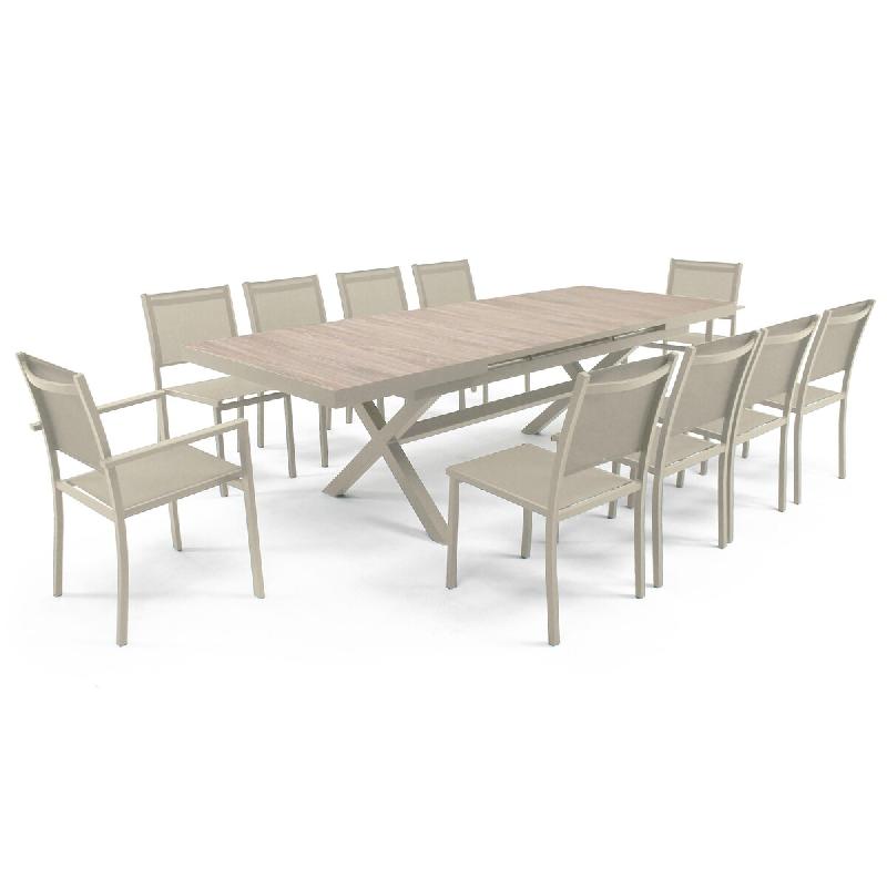 Oviala Business Table extensible aluminium et céramique avec 10 chaises beige - beige 115187_0