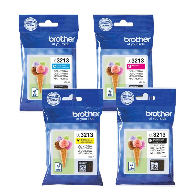 PACK DE 4 CARTOUCHES BROTHER LC3213 (NOIR + CYAN + MAGENTA + JAUNE) POUR IMPRIMANTES JET D'ENCRE