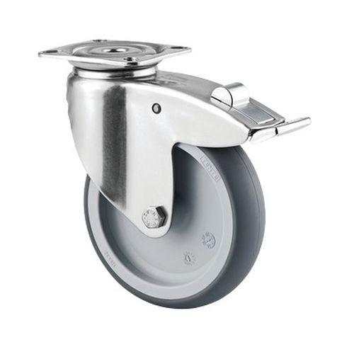 ROULETTE PIVOTANTE INOX À FREIN CHARGE 80 KG À PLATINE - TENTE