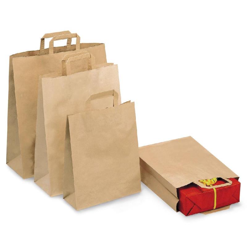 SAC KRAFT BRUN A POIGNEES PLATES L.26 X H.30 X SOUFFLET 14 CM - LOT DE 250