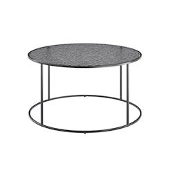 SalesFever Table basse  Ø 80 cm | rond | Plaque de verre de 6 mm à aspect structuré | Cadre en métal | L 80 x P 80 x H 45 cm | Noir - noir multi-m_0