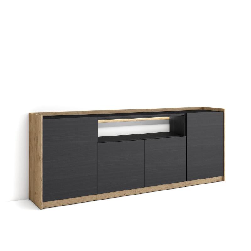 SKRAUT HOME Buffet salon et cuisine, 207x80x37 cm, 4 Portes, LED, Noir et chêne - noir Bois manufacturé 702_10_0
