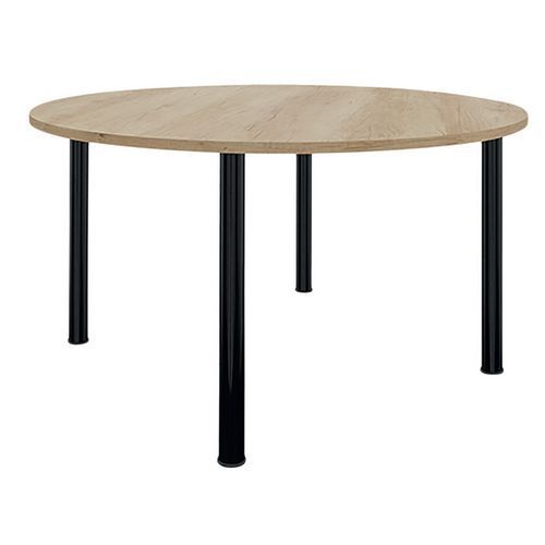 TABLE RÉUNION 4 PIEDS MÉTAL Ø 120 CM CHÊNE VIEILLI/NOIR - BURONOMIC