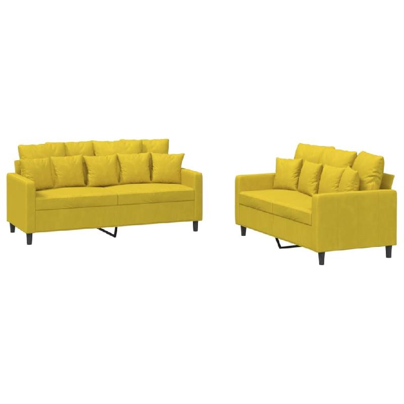 VidaXL Ensemble de canapés 2 pcs avec coussins Jaune Velours Modèle Sirius - 3201706_0