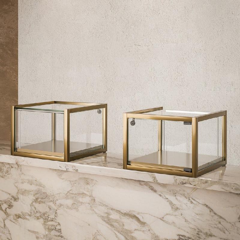 Vitrine T-Métal de comptoir à poser 45x45xH32,5cm 1 bande LED - bronze_0