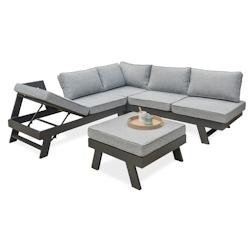 Salon d'angle de jardin 6 places en aluminium gris anthracite - DCB GARDEN YORK - coussins déhoussables en polyester gris clair_0