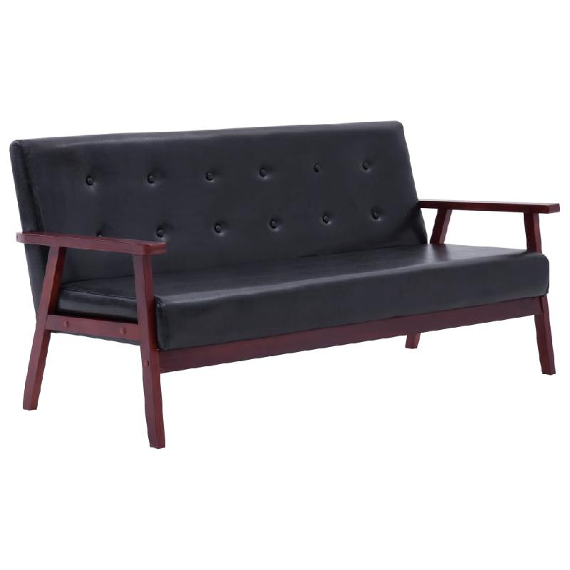 Ensemble de canapés 3 pièces - noir - similicuir - avec 2 fauteuils et canapé 3 places - modèle 02_0020231_0