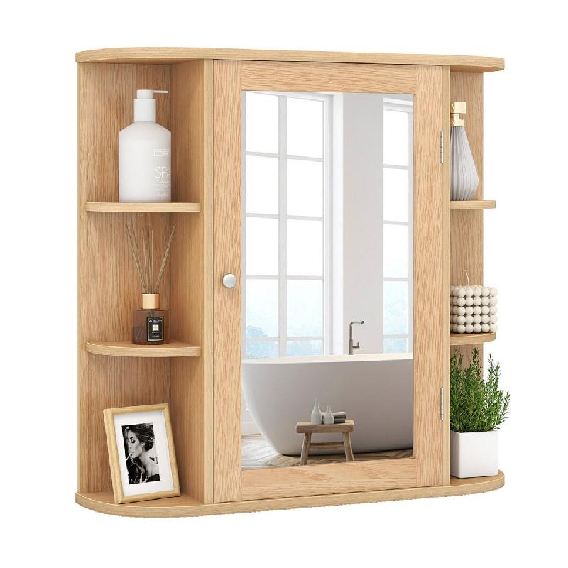 Helloshop26 - Meuble de salle de bain mural avec miroir et 6 étagères 66 x 17 x 64 cm design moderne en MDF naturel 20_0017496 - 3000231897056_0