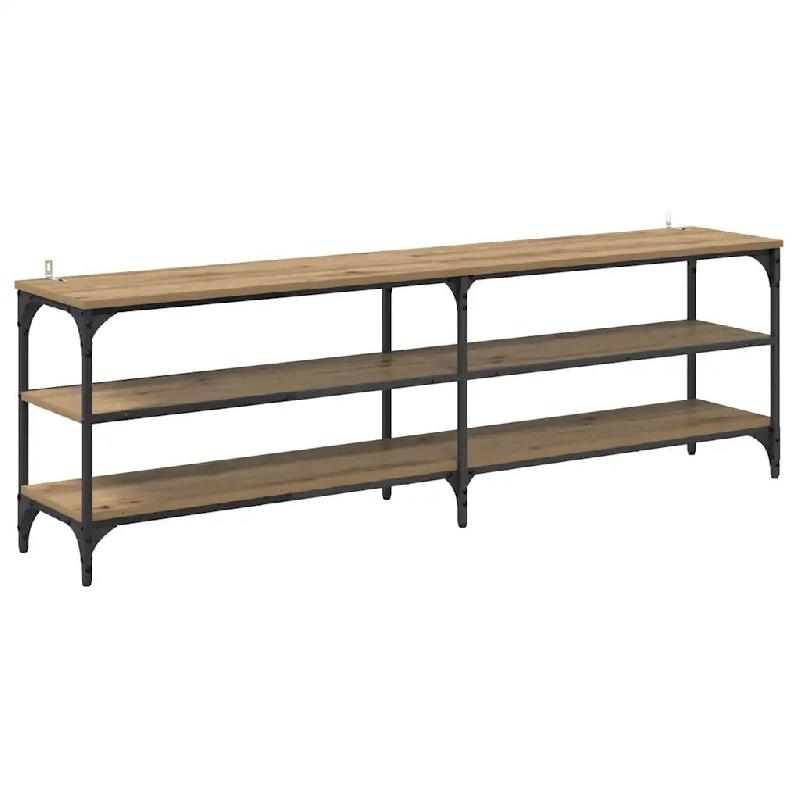 Helloshop26 - Meuble TV rustique polyvalent 160 x 30 x 50 cm avec grandes étagères ambiance cosy en bois d'ingénierie chêne 02_0052714 - Bois mass_0