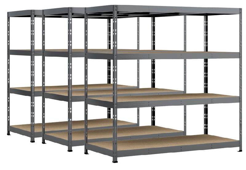 Lot de 3 étagères rack - 4 plateaux - 220 x 80 cm - Rayonnage charge lourde_0