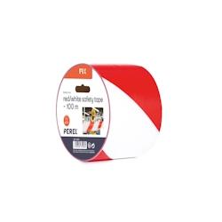 Perel Ruban de barrière sur rouleau de 100 m, idéal pour les clôtures temporaires et les événements, rouge/blanc - 1187-100R_0