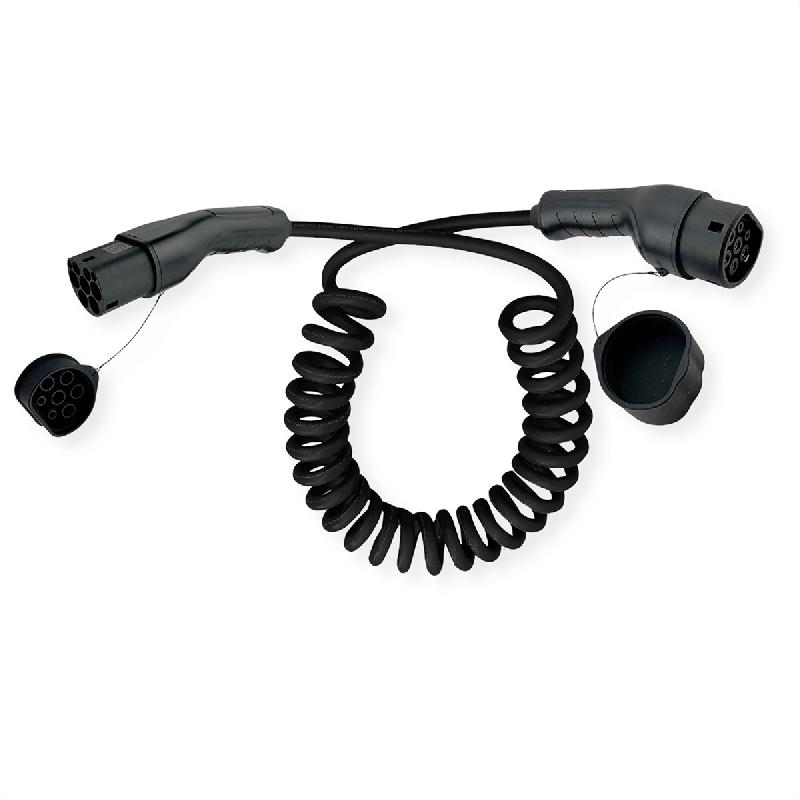 ROLINE Câble de recharge VE type2, 3-Phases, 480VAC (3P+N+E), 16 A, 11 kW, spirale, 7,5 m_0
