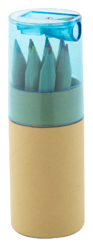 Set de 12 crayons de couleur - étui rond en carton avec taille-crayon en plastique - Couleur bleu_0