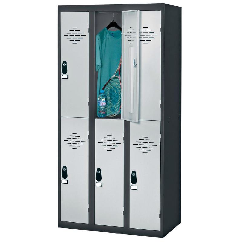 VESTIAIRE MULTI-CASIERS AVANTAGE - 2 CASIERS - 3 COLONNES - CORPS ANTHRACITE - PORTES GRIS