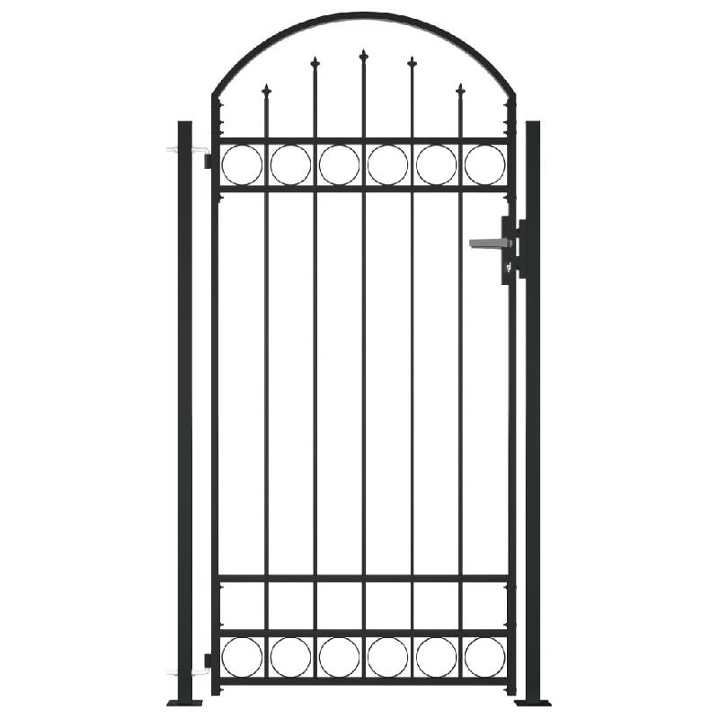 Vidaxl portail de clôture à dessus arqué et 2 poteaux 105x204 cm noir 145751_0