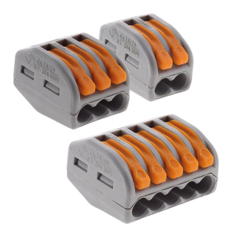 Panachage de 50 bornes automatiques à cliquet Wago S222 - 2/3/5 entrées - fils rigides et souples 4mm² max - Orange_0