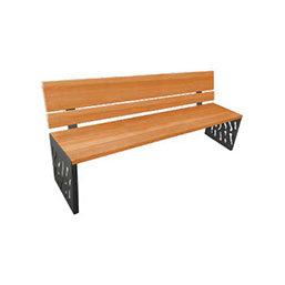 Banc public avec assise et dossier en bois exotique - ALBIZIA - finition lasurée chêne clair_0