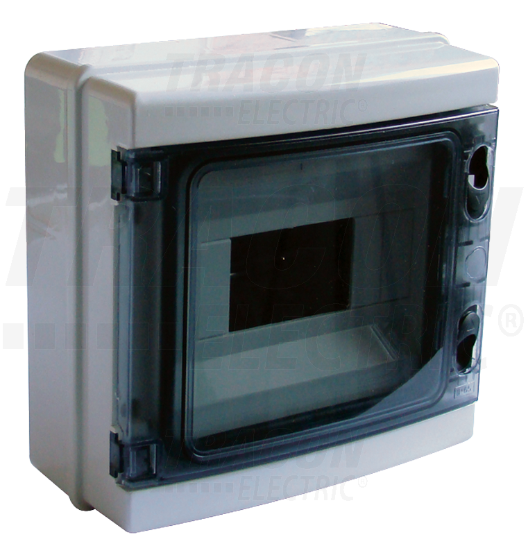 Boîte de distribution en saillie - cache translucide - rail N-PE 1×8 mod - 210×215×100mm - IP65 - 660V AC_0