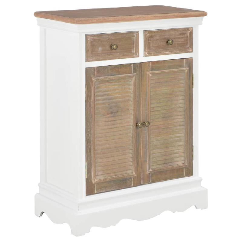 Buffet bahut - meuble de rangement blanc 80 cm - bois massif style français avec portes et tiroirs_0